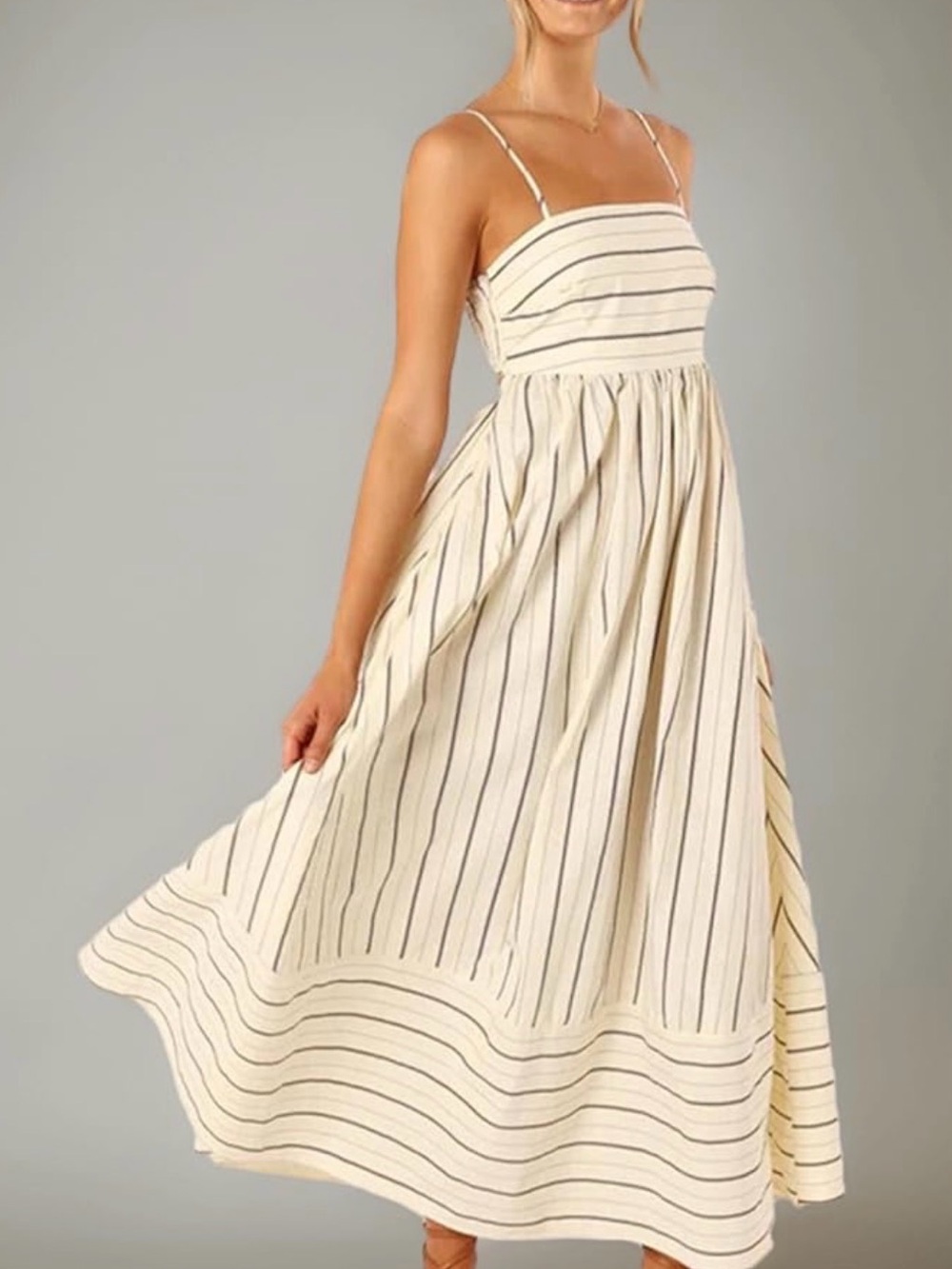 ZOE Sidney Back Smocking Striped Strappy Summer Beach Maxi Dress Sz Small